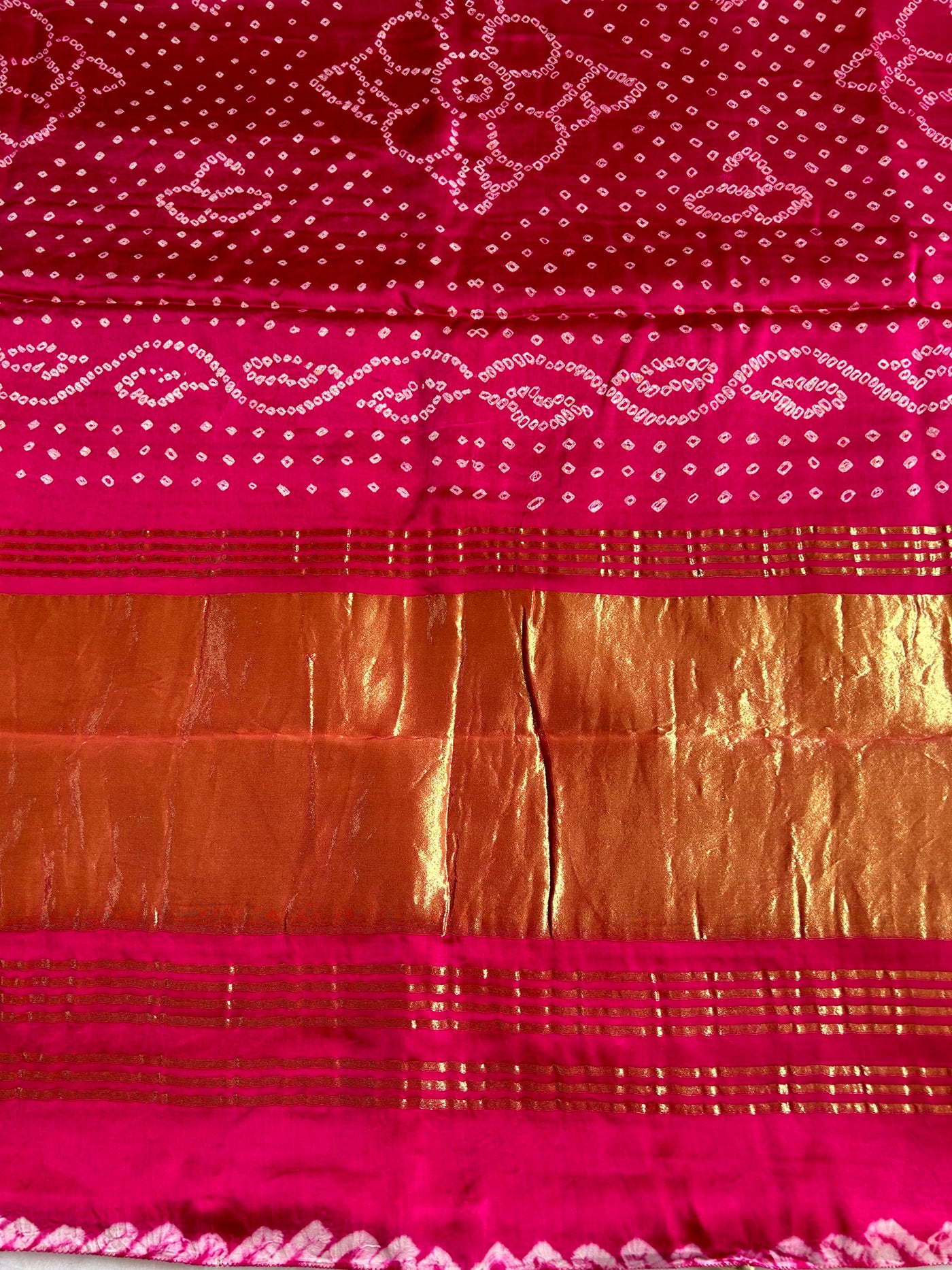 ARSHIA: PINK,HANDMADE BANDHNI MODAL SILK SAREE WITH TISSUE PALLU