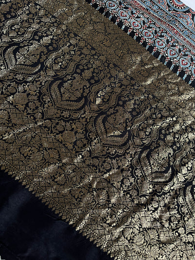 ANKITA: Handblock Ajrakh Dola Silk Saree with Meenakari Pallu