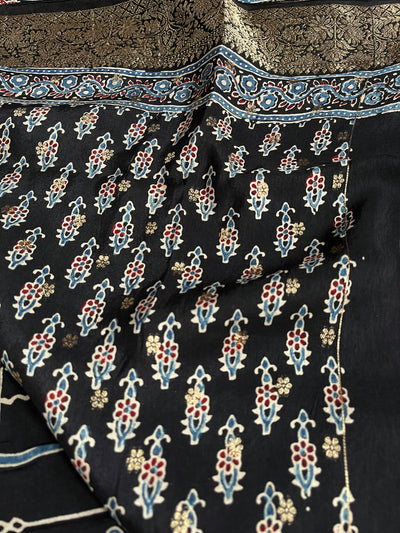 ANKITA: Handblock Ajrakh Dola Silk Saree with Meenakari Pallu