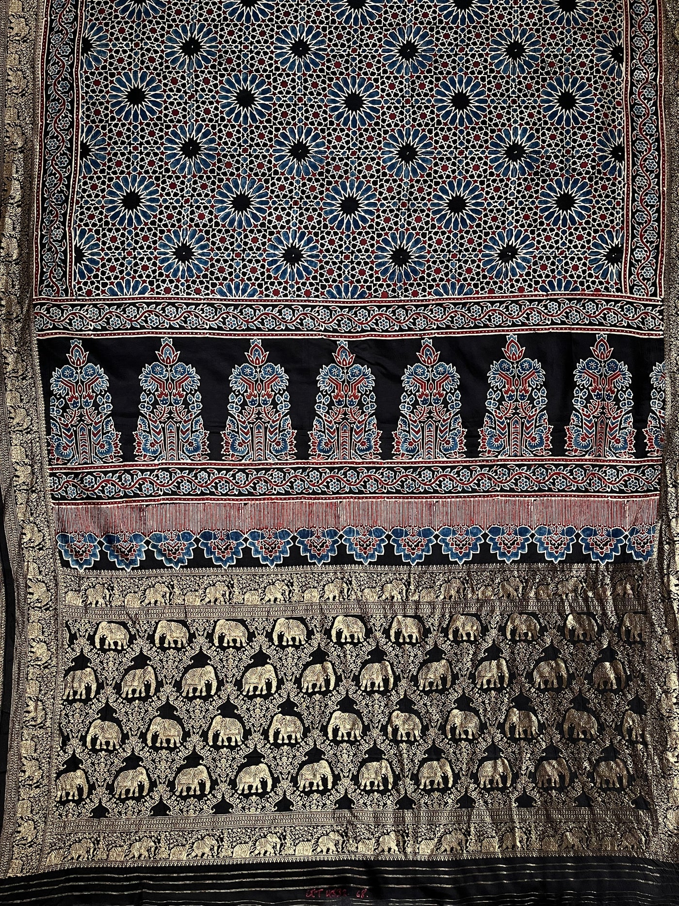 LATIKA: Handblock Ajrakh Dola Silk Saree with Meenakari Pallu