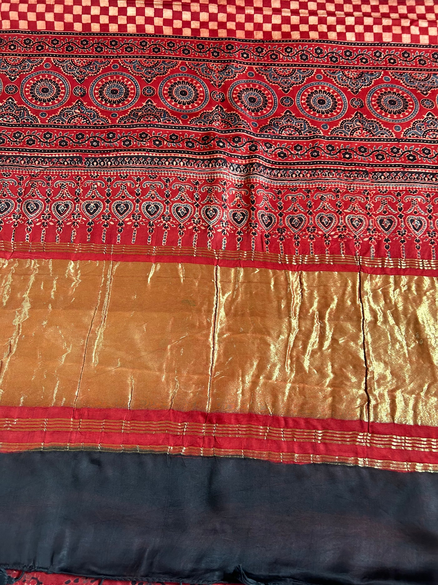 Shree: Handblock modal silk tissue ajrakh saree