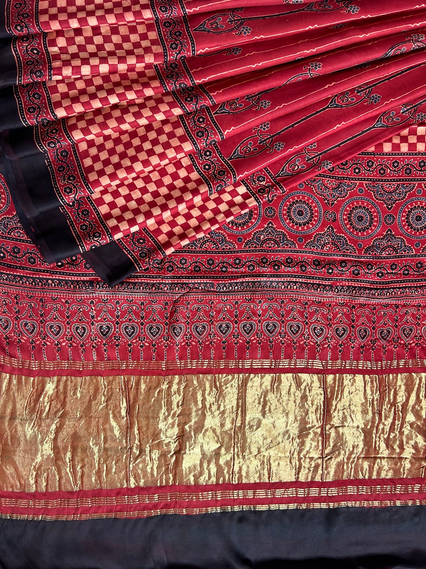 Shree: Handblock modal silk tissue ajrakh saree