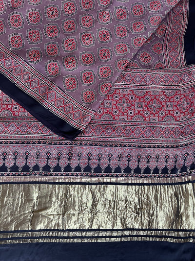 AASHIMI: Handblock Modal Silk Tissue Ajrakh Saree