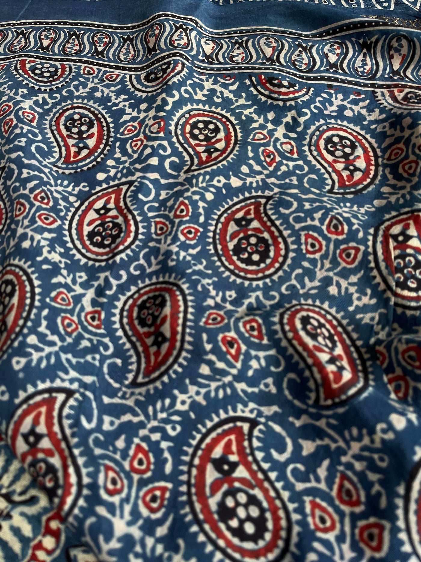 DAMINI: Handblock Ajrakh Dola Silk Saree with Meenakari Pallu