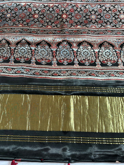 KRISHNA : Handblock Modal Silk Tissue Ajrakh Saree