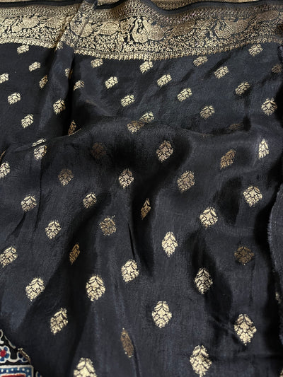 SALONI: Handblock Ajrakh Dola Silk Saree with Meenakari Pallu