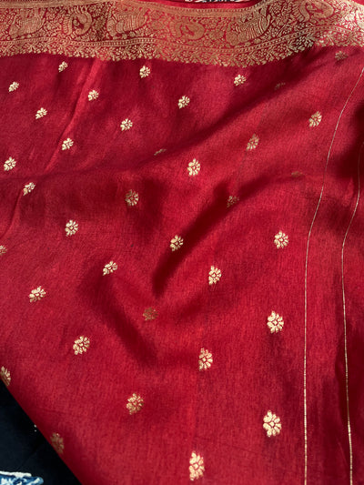 CHARVI: Handblock Ajrakh Dola Silk Saree with Meenakari Pallu