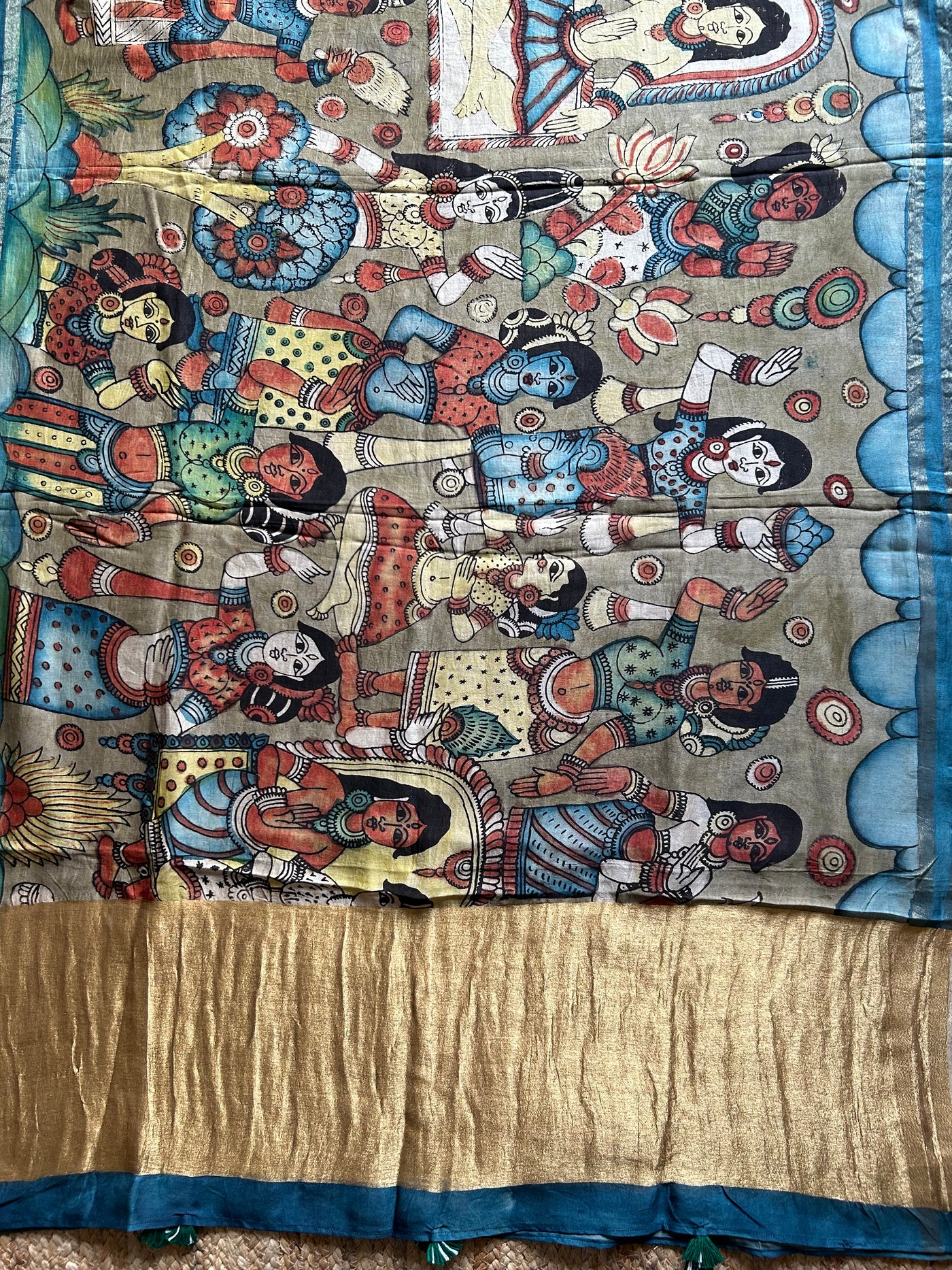 Jeevanshaili:Handdrawn & Handpained Penkalamkari chanderi dupatta