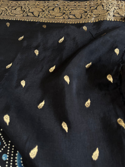 MAHIMA: Handblock Ajrakh Dola Silk Saree with Meenakari Pallu