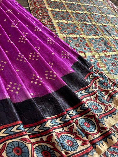 BARKHA: HANDMADE PURE GAJJI SILK AJRAKH BANDHEJ GHARCHOLA PALLU SAREE