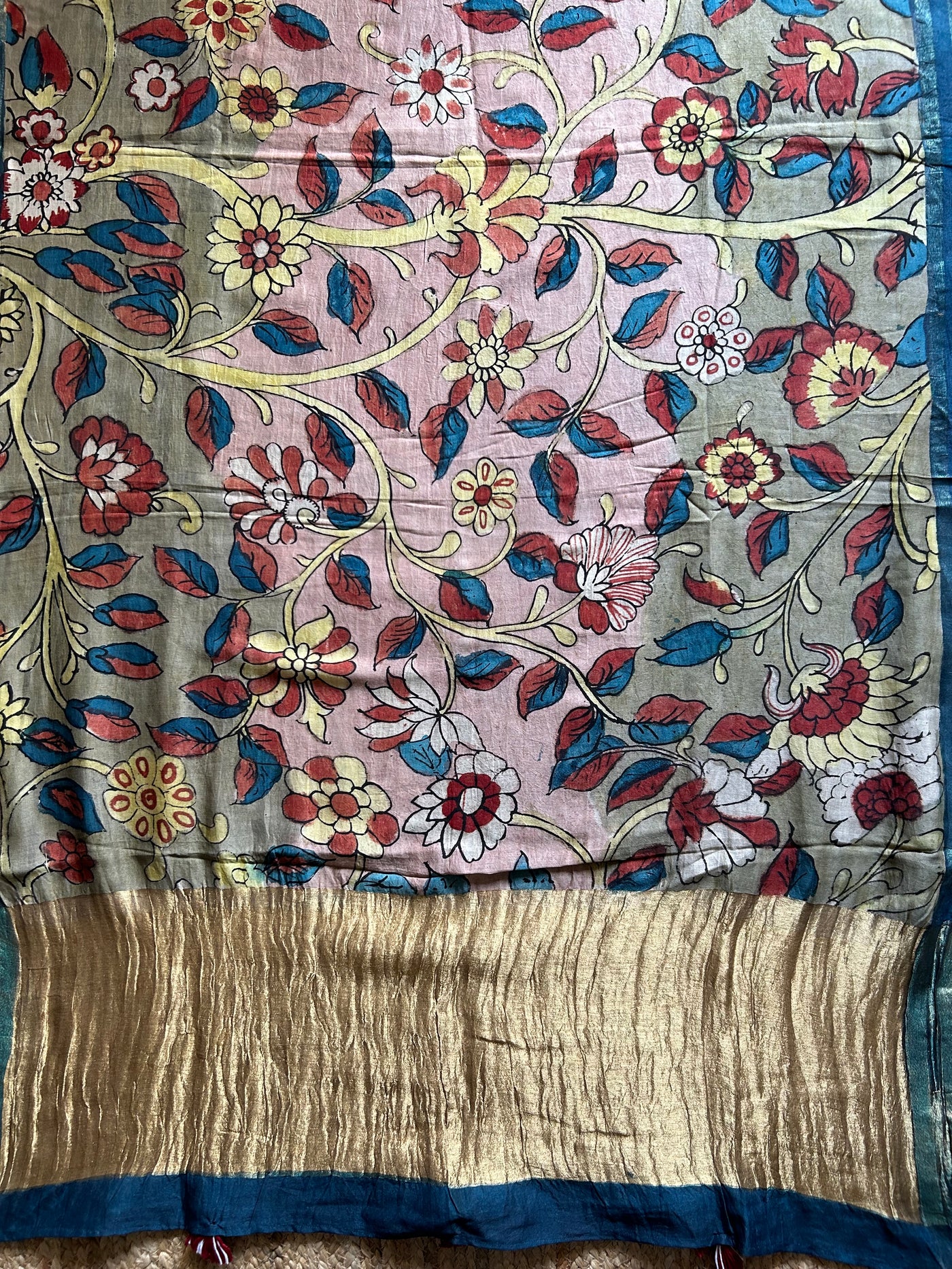 Gul:Handdrawn & Handpained Penkalamkari chanderi dupatta