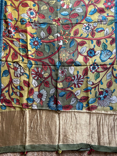 Phool-Patti:Handdrawn & Handpained Penkalamkari chanderi dupatta