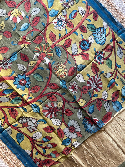 Phool-Patti:Handdrawn & Handpained Penkalamkari chanderi dupatta