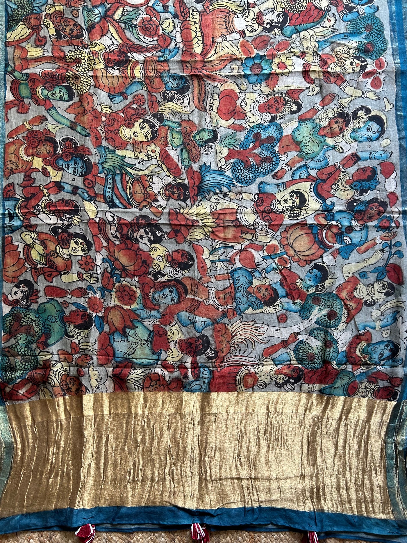 Dopeher:Handdrawn & Handpained Penkalamkari chanderi dupatta