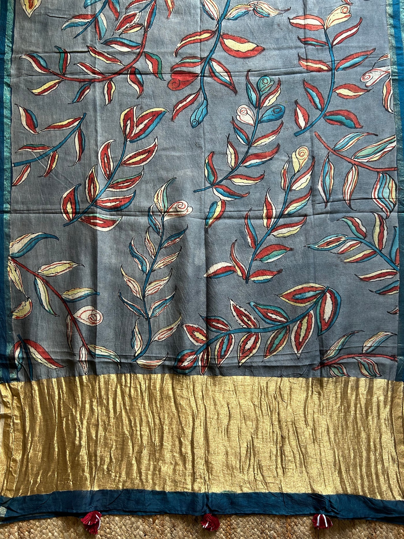 Patti:Hand-drawn & Handpained Penkalamkari chanderi dupatta