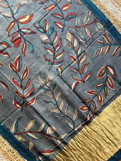 Patti:Hand-drawn & Handpained Penkalamkari chanderi dupatta