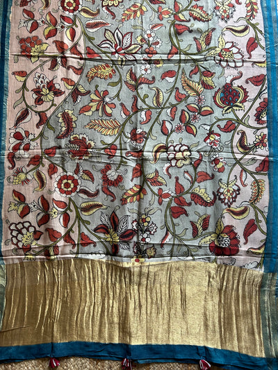 Champa:Hand-drawn & Handpained Penkalamkari chanderi dupatta