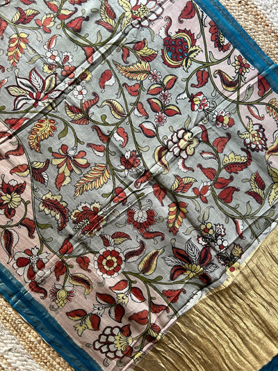 Champa:Hand-drawn & Handpained Penkalamkari chanderi dupatta