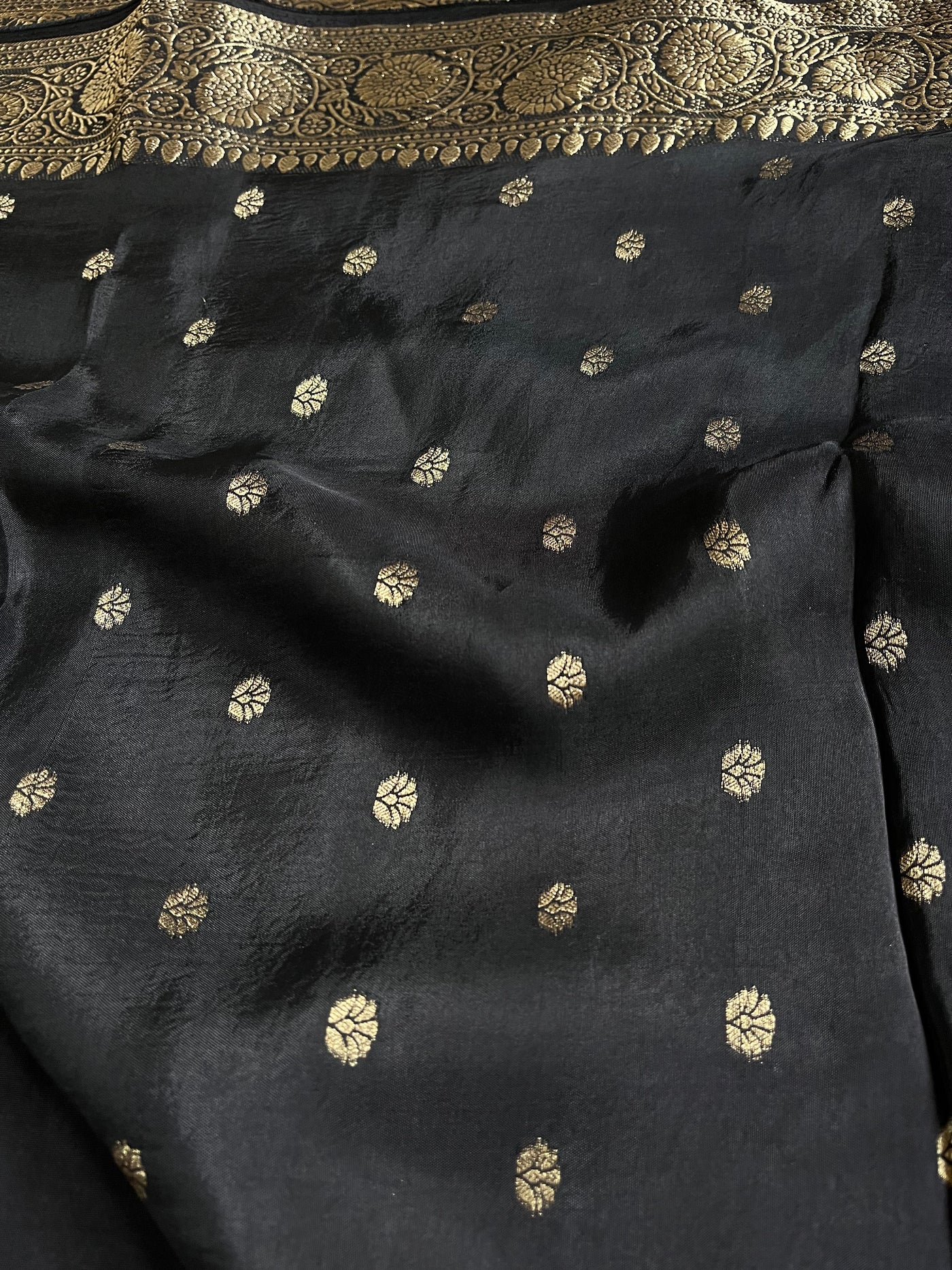 PRATIBHA: Handblock Ajrakh Dola Silk Saree with Meenakari Pallu