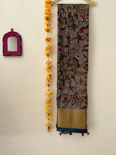 Champa:Hand-drawn & Handpained Penkalamkari chanderi dupatta