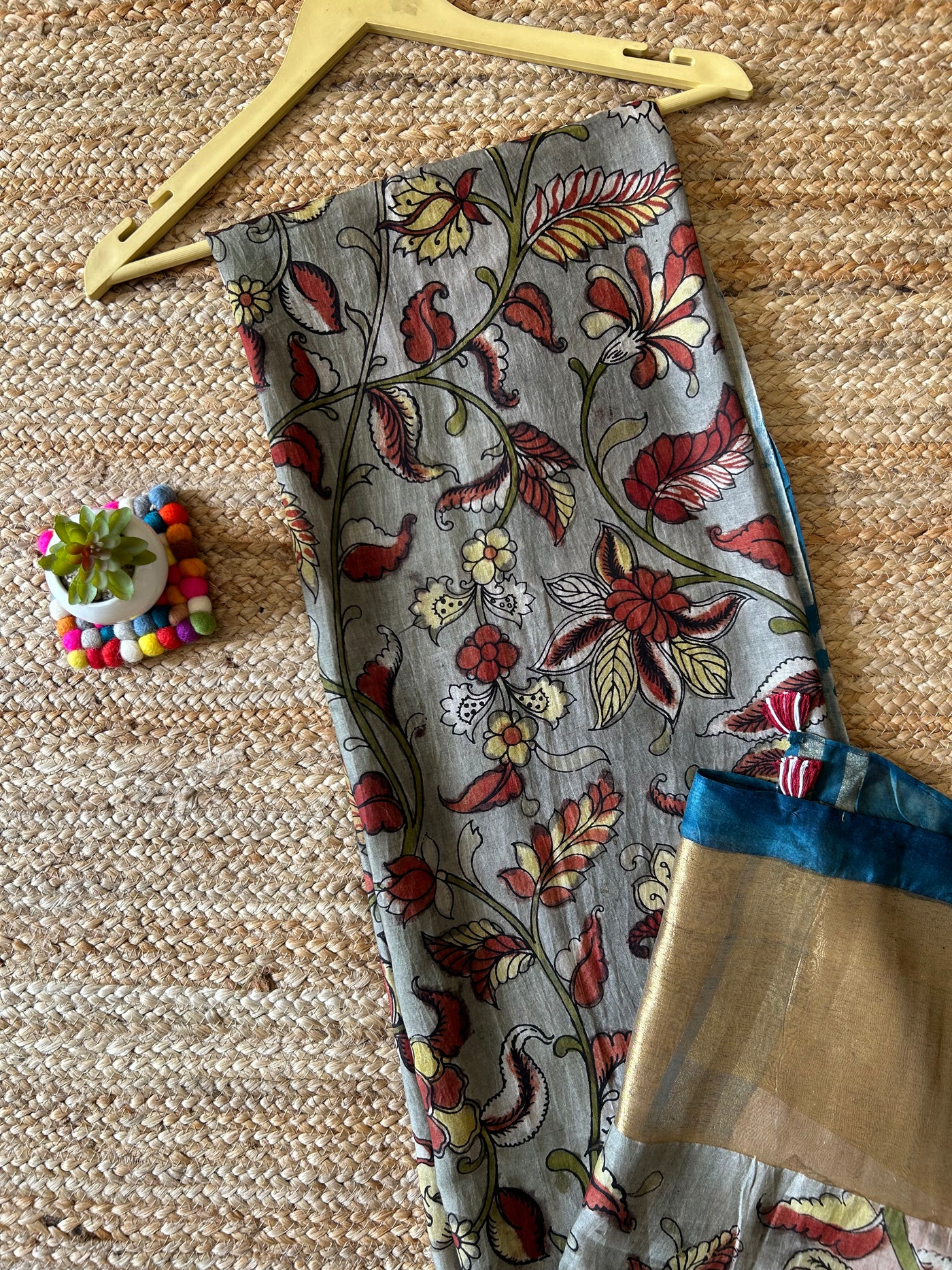 Champa:Hand-drawn & Handpained Penkalamkari chanderi dupatta