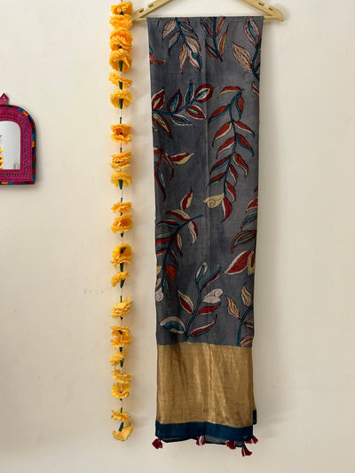 Patti:Hand-drawn & Handpained Penkalamkari chanderi dupatta