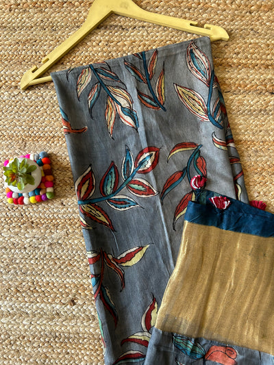 Patti:Hand-drawn & Handpained Penkalamkari chanderi dupatta