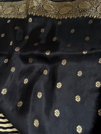 MADHAVI: Handblock Ajrakh Dola Silk Saree with Meenakari Pallu