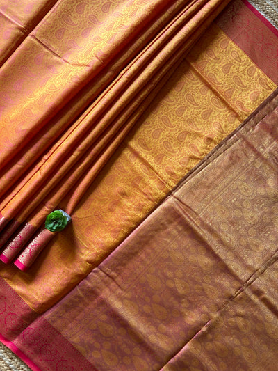 SAMYUKTA: FESTIVE WEAR SOFT SILK SAREE WITH ALL OVER TANCHOI WEAVING.