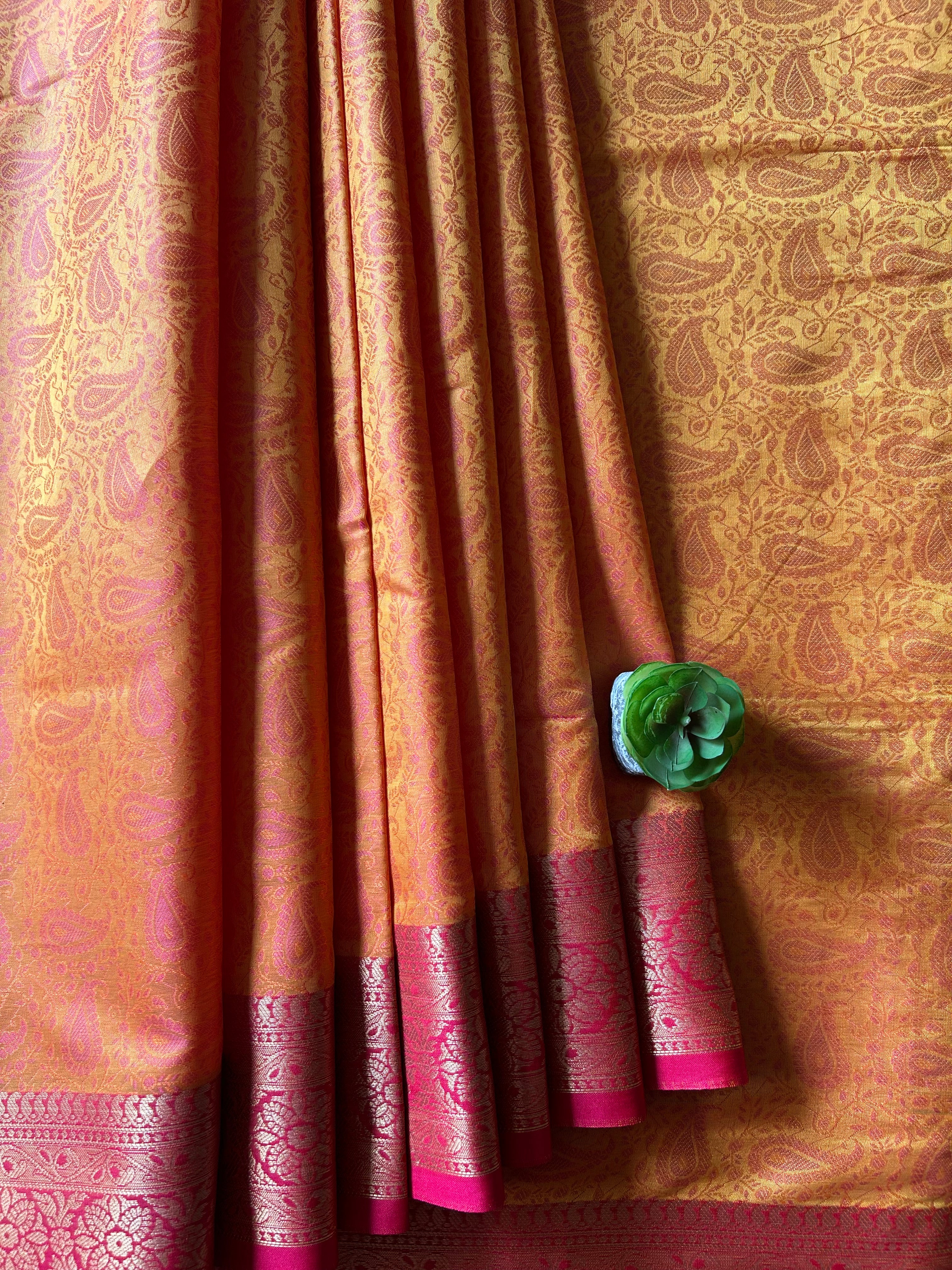 Genda : Handdrawn & Handpained Penkalamkari chanderi dupatta – MYPOSHAAKH