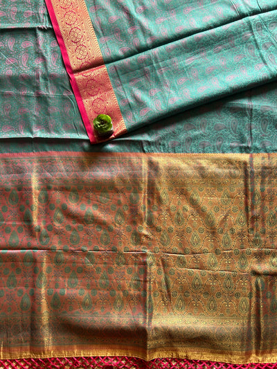 RUHAB: FESTIVE WEAR SOFT SILK SAREE WITH ALL OVER TANCHOI WEAVING.