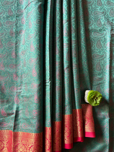 RUHAB: FESTIVE WEAR SOFT SILK SAREE WITH ALL OVER TANCHOI WEAVING.