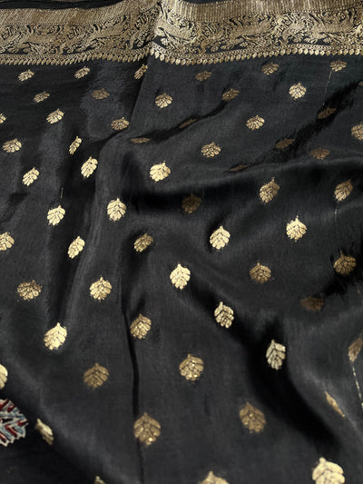 AVIKA: Handblock Ajrakh Dola Silk Saree with Meenakari Pallu