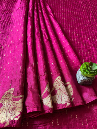 ALOKA: MAGENTA, WEDDING WEAR SOFT SILK SAREE WITH BANARASI PALLU