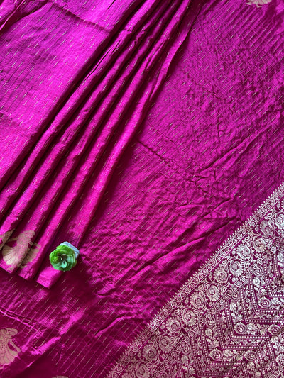 ALOKA: MAGENTA, WEDDING WEAR SOFT SILK SAREE WITH BANARASI PALLU