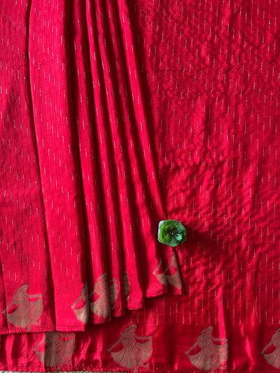 JUHEE: RED, WEDDING WEAR SOFT SILK SAREE WITH BANARASI PALLU