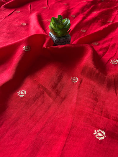 JUHEE: RED, WEDDING WEAR SOFT SILK SAREE WITH BANARASI PALLU