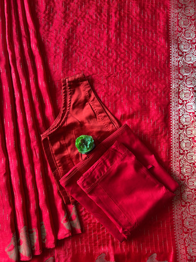 JUHEE: RED, WEDDING WEAR SOFT SILK SAREE WITH BANARASI PALLU