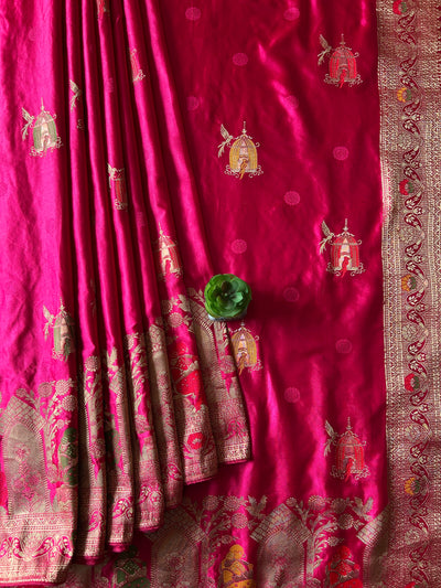 LATIKA:MAGENTA, WEDDING WEAR SOFT SATIN SILKSAREE WITH BANARASI PALLU
