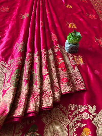 LATIKA:MAGENTA, WEDDING WEAR SOFT SATIN SILKSAREE WITH BANARASI PALLU