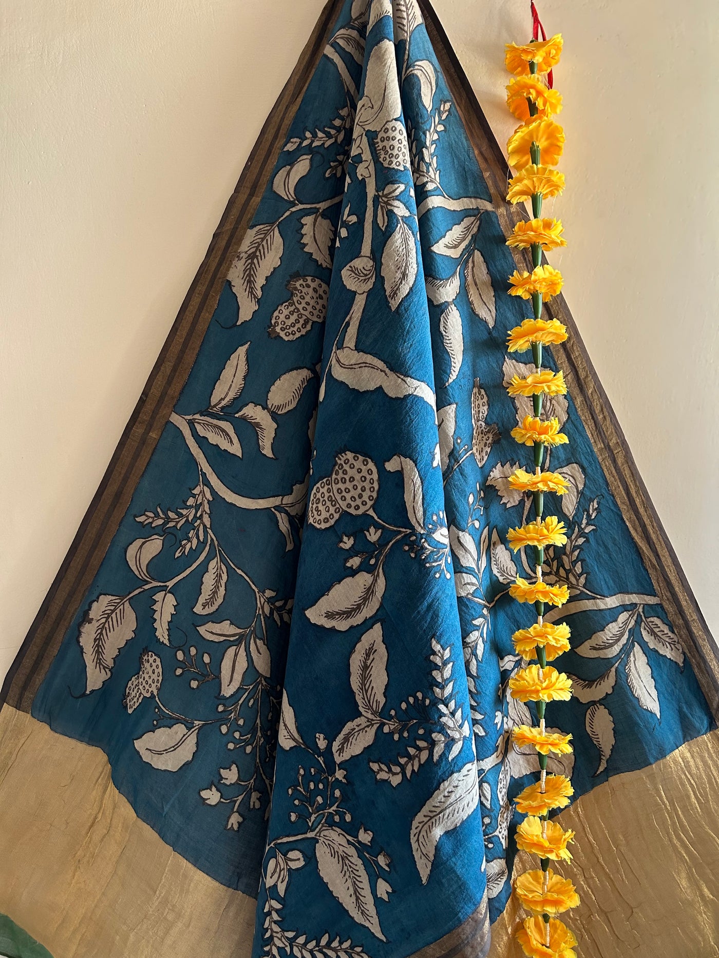 KETKI:Hand-drawn & Handpained Penkalamkari chanderi dupatta