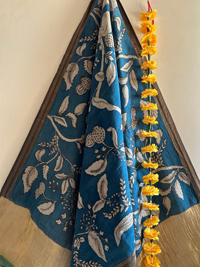 KETKI:Hand-drawn & Handpained Penkalamkari chanderi dupatta