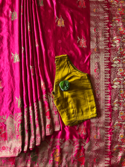 LATIKA:MAGENTA, WEDDING WEAR SOFT SATIN SILKSAREE WITH BANARASI PALLU