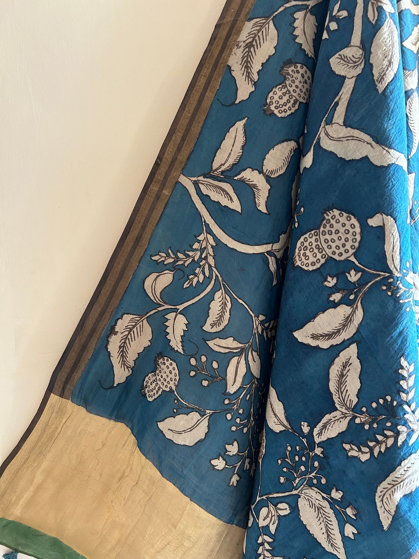 KETKI:Hand-drawn & Handpained Penkalamkari chanderi dupatta