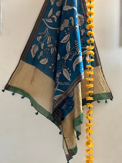 KETKI:Hand-drawn & Handpained Penkalamkari chanderi dupatta