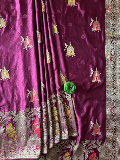 KOMAL:MAUVE, WEDDING WEAR SOFT SATIN SILK SAREE WITH BANARASI PALLU