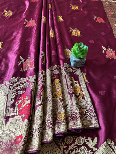 KOMAL:MAUVE, WEDDING WEAR SOFT SATIN SILK SAREE WITH BANARASI PALLU