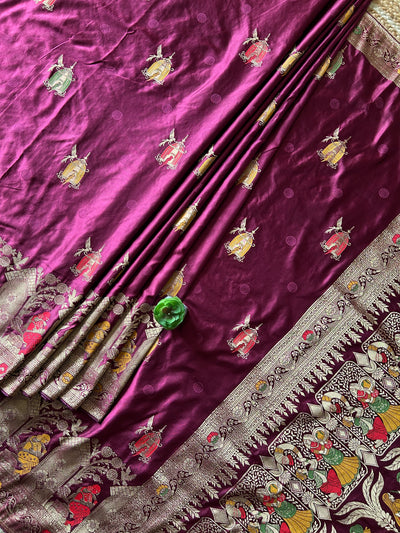 KOMAL:MAUVE, WEDDING WEAR SOFT SATIN SILK SAREE WITH BANARASI PALLU