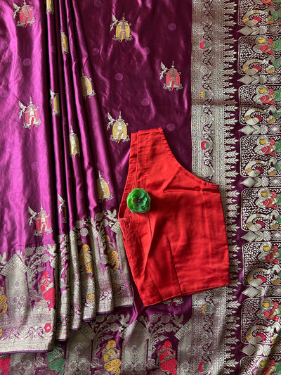 KOMAL:MAUVE, WEDDING WEAR SOFT SATIN SILK SAREE WITH BANARASI PALLU