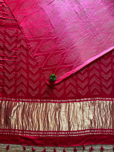 UPASANA: HANDMADE PURE GAJJI SILK RAI DANA BANDHNI SAREE WITH TISSUE PALLU